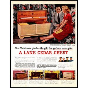 1951 Lane Furniture Cedar Chest Vintage Print Ad 50s Couple Suit Red Dress Photo